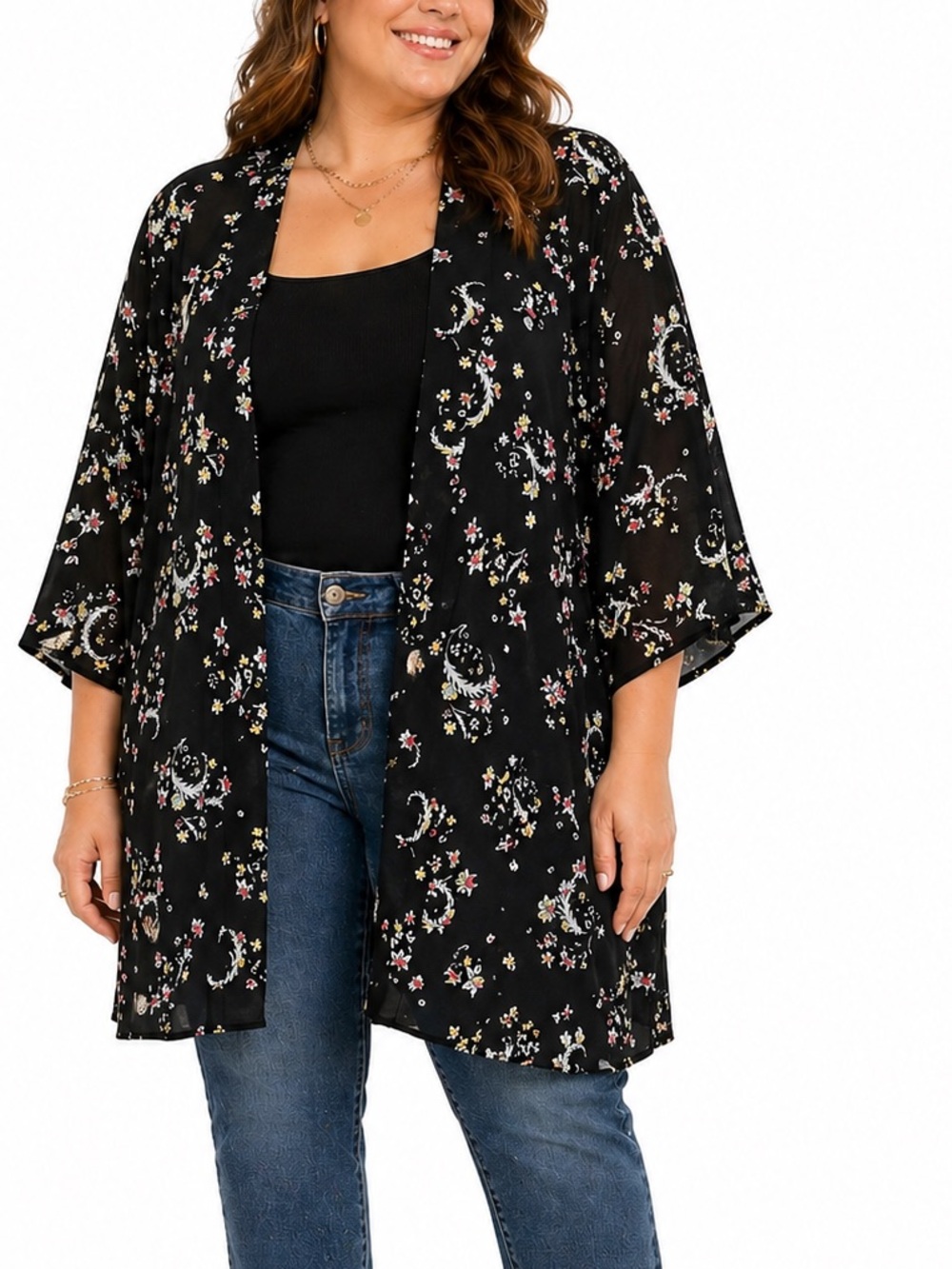 a.n.a Black Floral Kimono